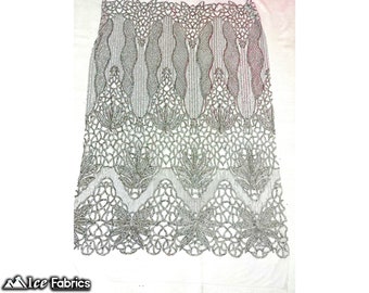 Silber auf Weiß Mesh 4-Wege-Stretch Paillettenstoff Massenware | Stickerei Spitzenstoff Auf Mesh Spandex Pailletten Stoff