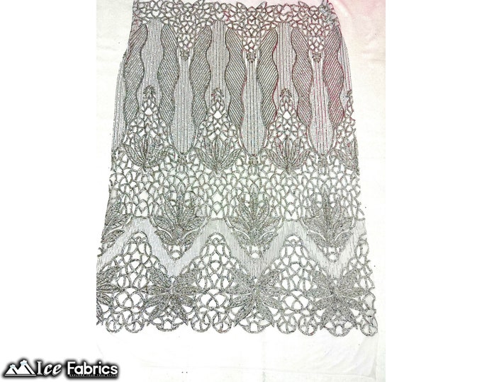 Silver on White Mesh 4 Way Stretch Sequin fabric by the yard | Embroidery Lace Fabric On Mesh Spandex Sequin Fabric