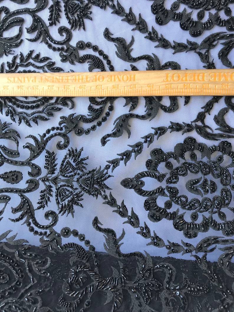 BLACK Lace by the Yard Embroidered Lace With Beads and Etsy