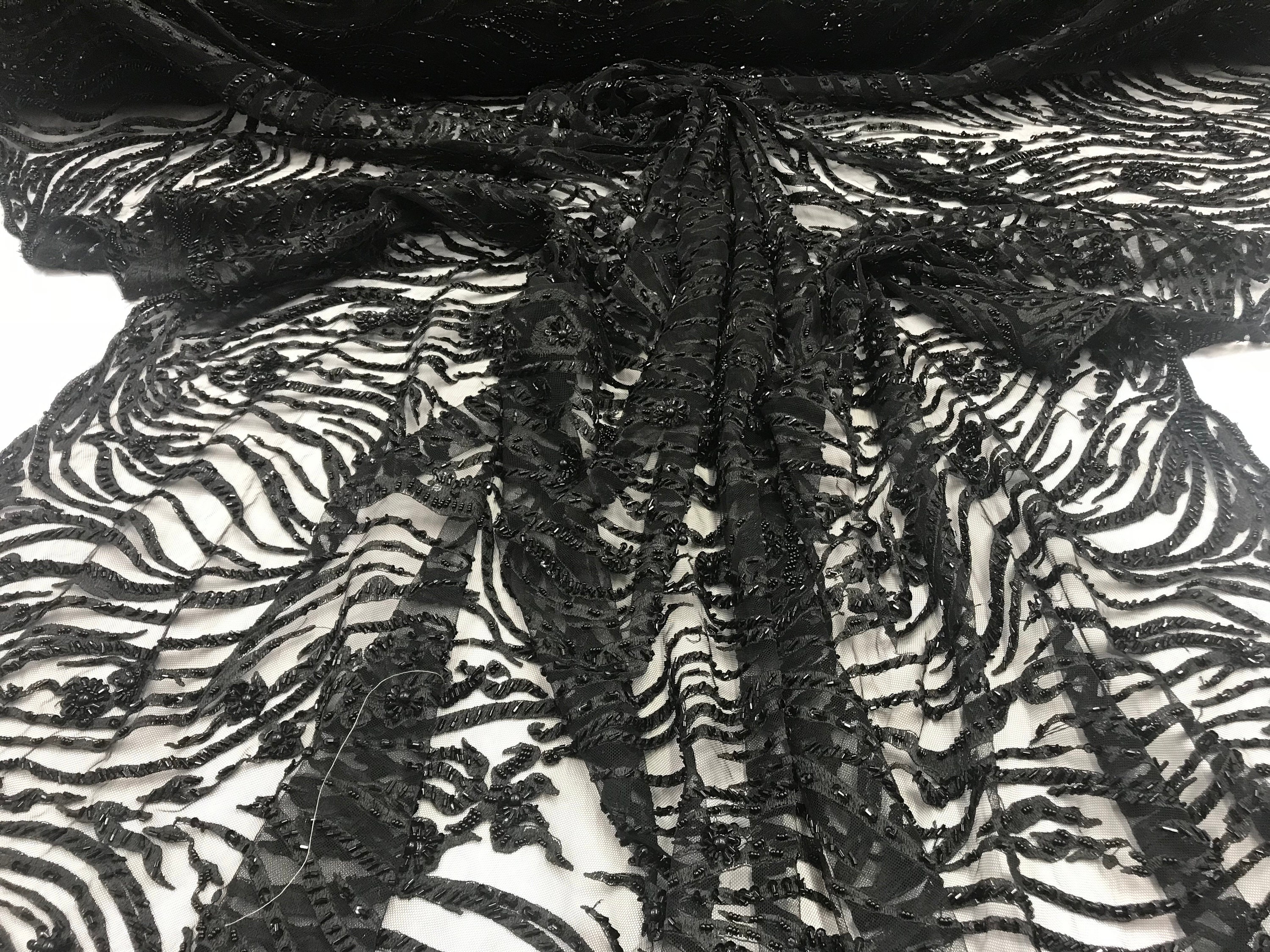 Black Lace by the Yard Embroidered Lace With Beads and Etsy