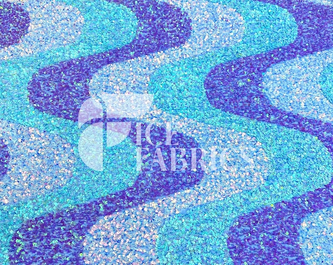 Wavy Sequin Stretch Velvet Fabric by The Yard - 60" Wide Baby Blue Lavender Iridescent on Blue Velvet for Apparel, Costume, Decor
