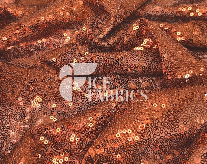 Copper All-Over Mesh Sequins Fabric by The Yard - 48" Wide Shiny 3mm Mini Sequin Fabric on Mesh for Apparel and Decor - Ice Fabrics