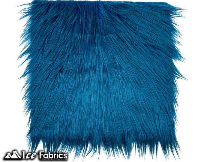 Teal Long pile Square Faux Fur Fabric | sold by Square Pre Cut | for Clothing, Pillows, decoration