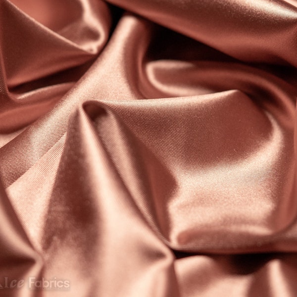 Rose Gold 4 way stretch Silky Spandex Satin Fabric By The Yard | Shiny Satin Fabric | 60” Wide | Thick and Heavy Satin Spandex