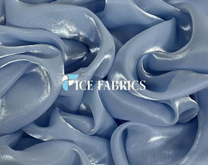 Light Blue Iridescent Reflective Liquid Chiffon Fabric By The Yard (60” Wide) Crystal Chiffon Fabric Prom and Wedding dress