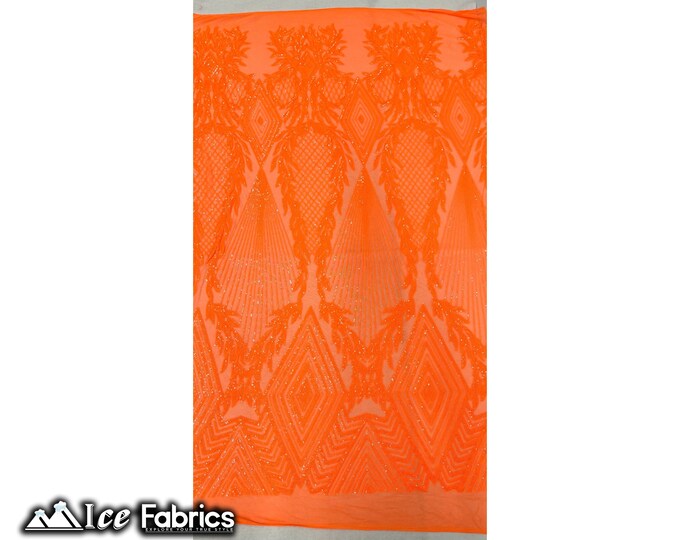 Diamond Design Neon Orange Sequin Fabric on 4 Way Stretch Fabric | With Power mesh Spandex Fabric | By The Yard | Prom dress, Wedding Dress