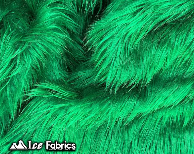 Kelly Green Shaggy Mohair Animal Long Pile Faux Fur Fabric By The Yard | Fake Fur Material | 60” Wide | Solid and Soft