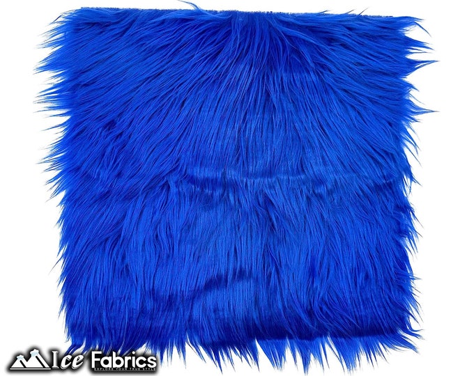 Royal Blue Long pile Square Faux Fur Fabric | sold by Square Pre Cut | for Clothing, Pillows, decoration