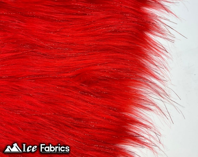 Tinsel Shaggy Long Pile Faux Fur Fabric By The Yard | Red | 60” Wide