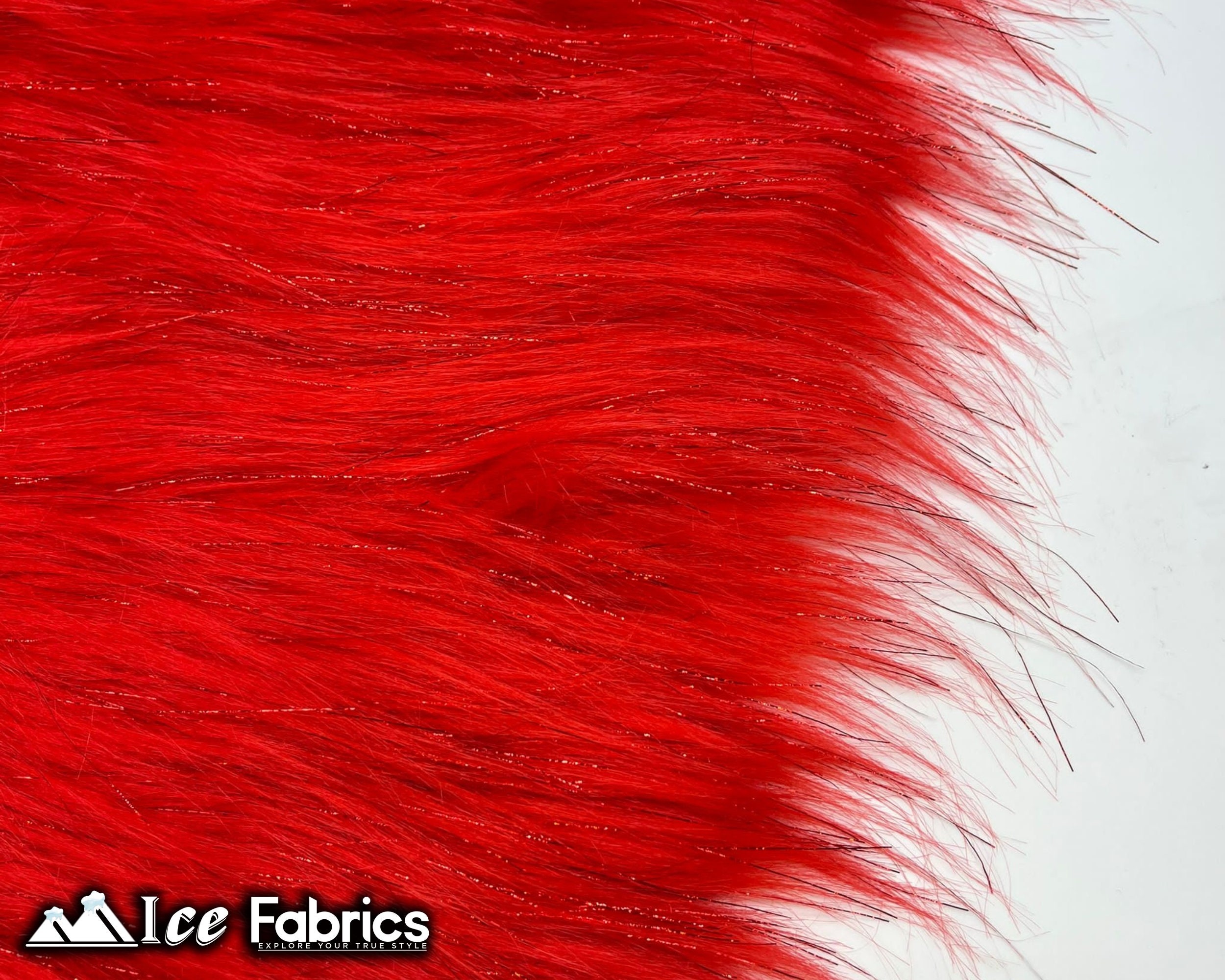 Ice Fabrics Shaggy Mohair Faux Fur Fabric Strips Ribbon, Pre Cut Roll, 4 inch Wide by 60 inch Long - Red, Size: 4 x 60