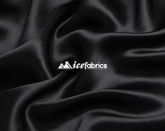 Black- Soft Silky Shiny Stretch Charmeuse Satin Fabric By The Yard- Thin Satin- %5 Spandex
