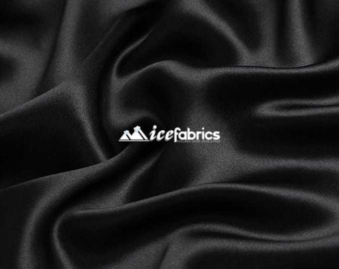 Black- Soft Silky Shiny Stretch Charmeuse Satin Fabric By The Yard- Thin Satin- %5 Spandex