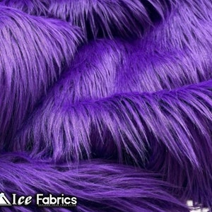 Purple Shaggy Mohair Animal Long Pile Faux Fur Fabric By The Yard | Fake Fur Material | 60” Wide | Solid and Soft