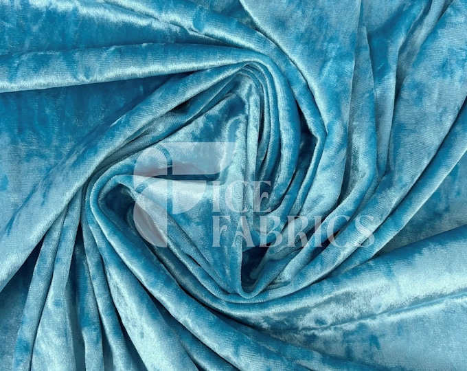 Aqua Stretch Crushed Velvet Fabric by The Yard - 60/62" Wide 250 GSM Velvety Fabric for Apparel, Upholstery, Curtains - Ice Fabrics