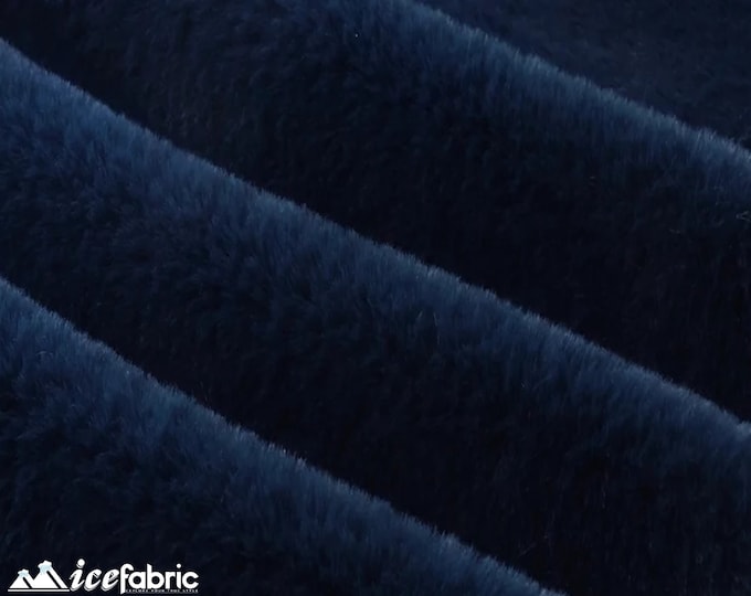Navy Bunny Faux Fur Thick Minky Fabric By The Yard | Ultra Soft 0.5" Short Pile Rabbit Fur Fabric | 60" Wide Minky Rabbit Fur