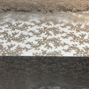 Coffee Mesh Lace Floral Fabric By The Yard_ Embroidery Handmade Floral Lace_ Decor, Night Gowns, Tablecloths, Runners, Skirts, Costumes
