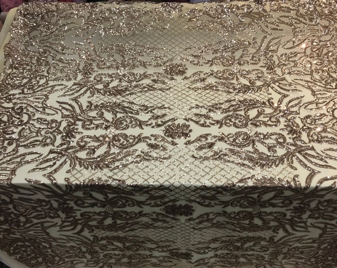 NEW Gold Design sequins 4 way stretch on A MESH lace Sold By the yard for decorations fashion wedding prom dresses, tablecloths night gowns