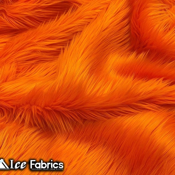 Orange Shaggy Mohair Animal Long Pile Faux Fur Fabric By The Yard | Fake Fur Material | 60” Wide | Solid and Soft