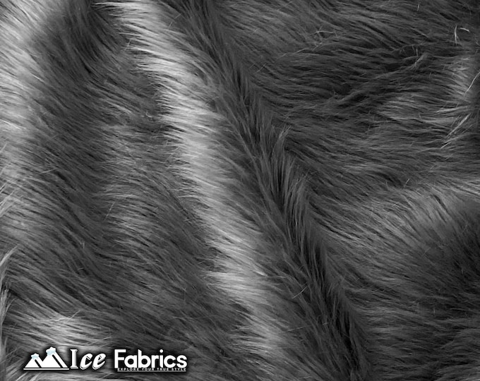Charcoal Shaggy Mohair Animal Long Pile Faux Fur Fabric By The Yard | Fake Fur Material | 60” Wide | Solid and Soft