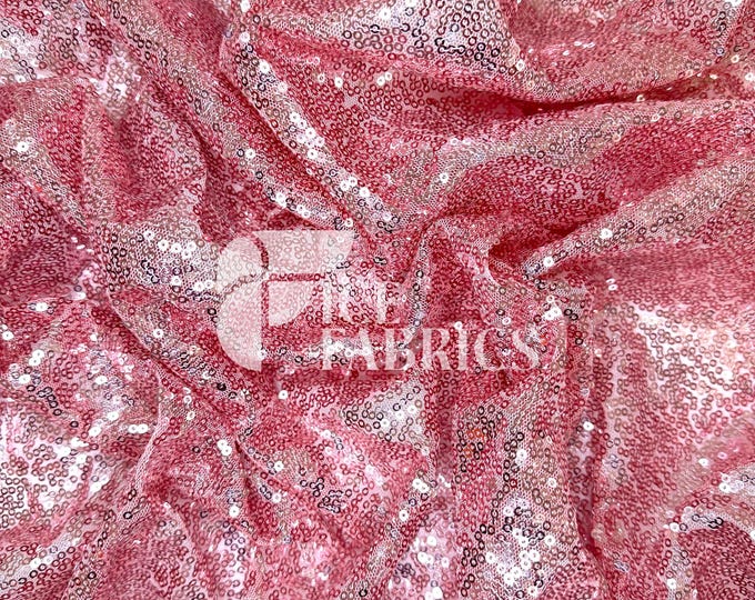 Pink Bright All-Over Mesh Sequins Fabric by The Yard - 48" Wide Shiny 3mm Mini Sequin Fabric on Mesh for Apparel and Decor - Ice Fabrics
