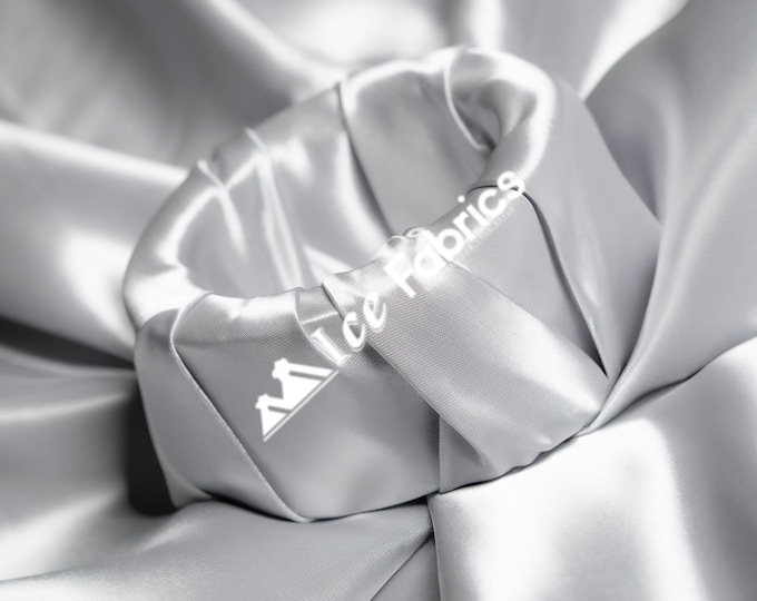 Silver Shiny Thick Satin Fabric By The Yard Bridal Satin Fabric (60” Wide) for Tablecloths, decoration and more