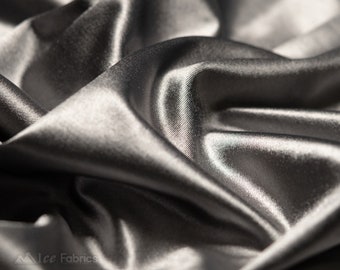 Donkergrijze zijdezachte spandexsatijn die in 4 richtingen rekbaar is, op maat gesneden | Glanzende satijnen stof | 60" breed | Dik en zwaar satijnen spandex