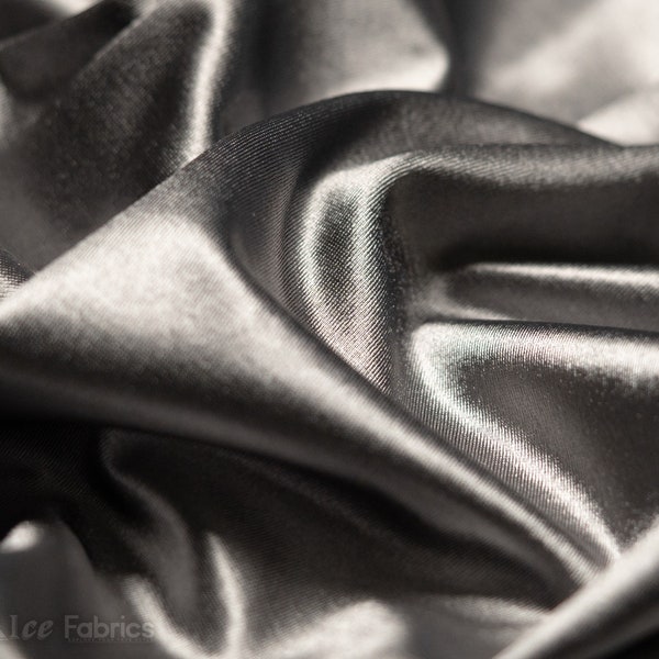 Dark Grey 4 way stretch Silky Spandex Satin Fabric By The Yard | Shiny Satin Fabric | 60” Wide | Thick and Heavy Satin Spandex