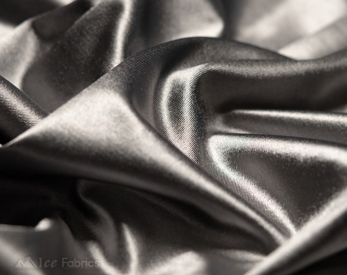 Dark Grey 4 way stretch Silky Spandex Satin Fabric By The Yard | Shiny Satin Fabric | 60” Wide | Thick and Heavy Satin Spandex