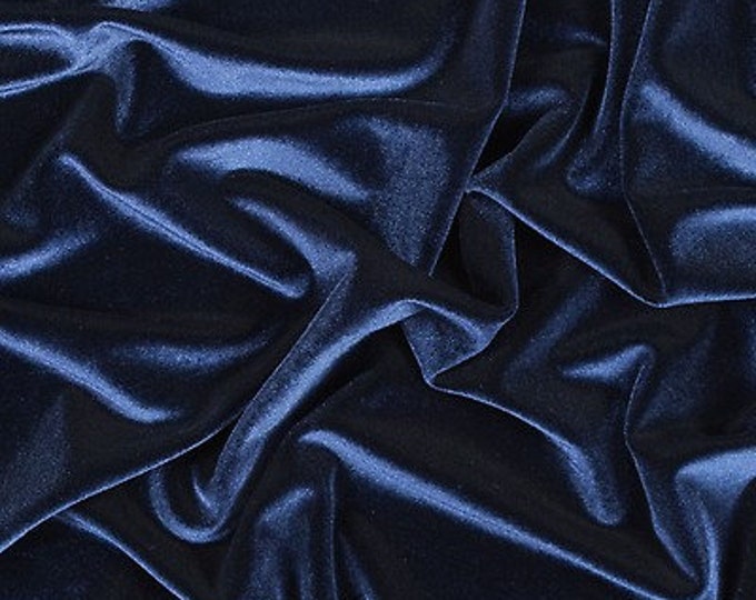 French (Navy Blue) Stretch Velvet Spandex 4 Way Stretch Velvet Fabric Sold By The Yard// Smooth Back, Elegant Sheen For Dresses, Decorations