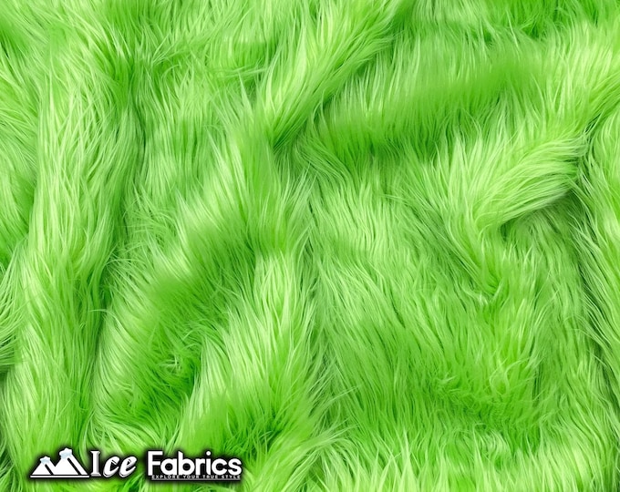 Lime Green Shaggy Mohair Animal Long Pile Faux Fur Fabric By The Yard | Fake Fur Material | 60” Wide | Solid and Soft
