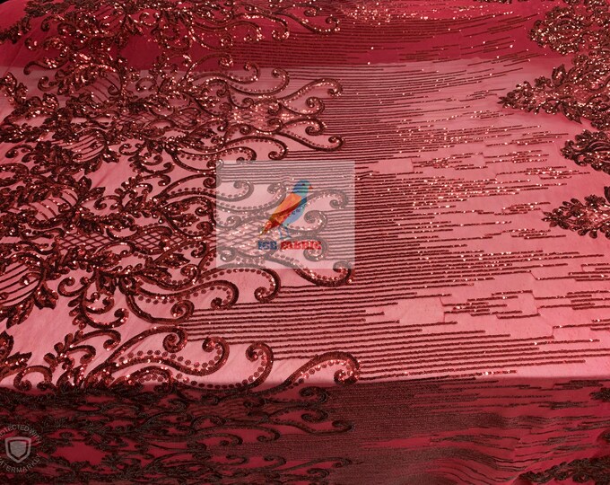 Fuchsia_ Spandex 4 Way Stretch Sequins Prom Mesh Lace Fabric By The Yard// Geometric Sequins ON A STRETCH MESH// Tablecloths, Night Gowns