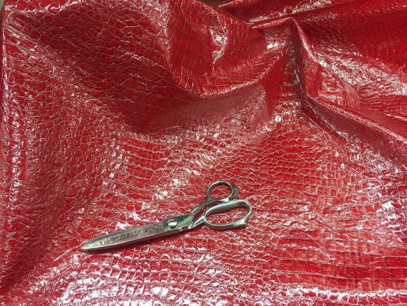 Frames Pillows Headboards Various Projects Purses Shiny crocodile embossed faux leather vinyl fabric Red upholstery by yard.