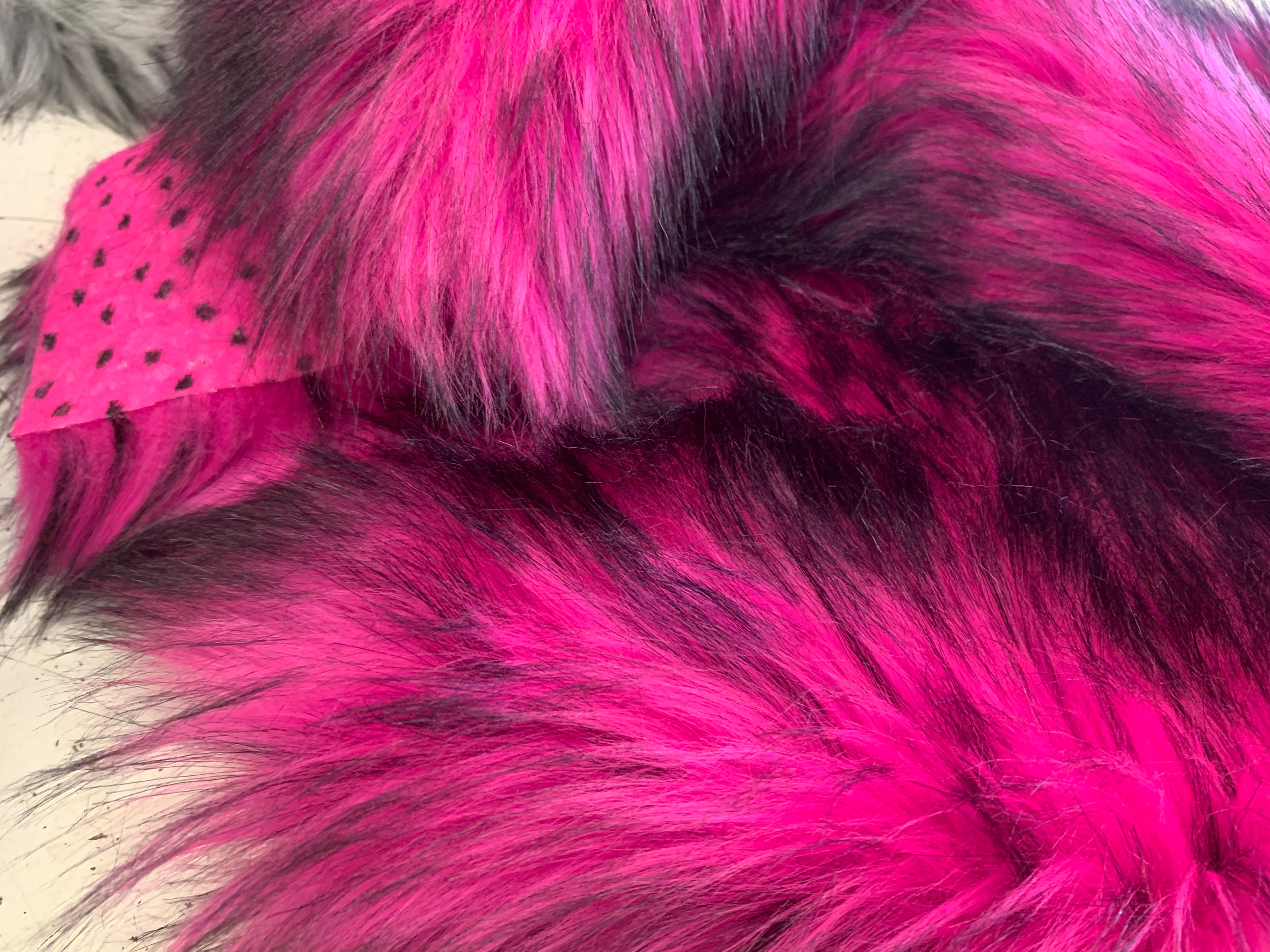 Hot Pink Black Faux Fake Fur Husky Long Pile