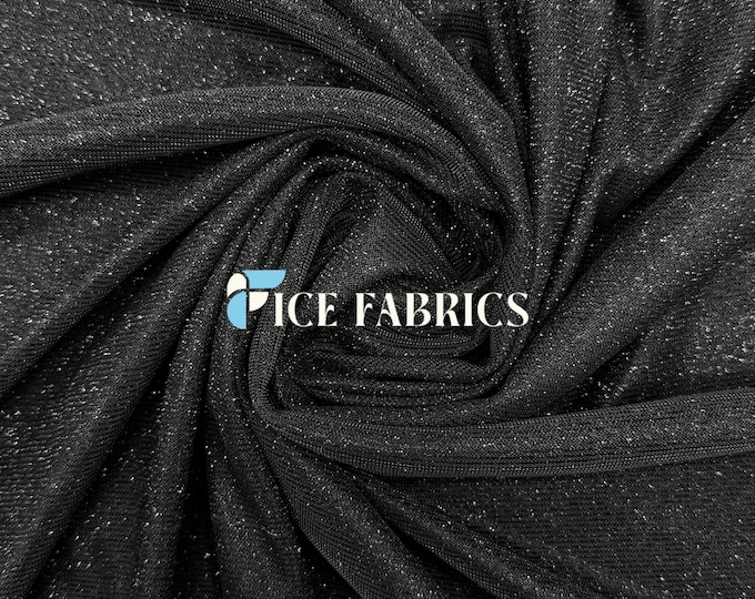 Black Sparkle Lurex Sparkle Glitter Knit Spandex Fabric by the Yard for Dancewear and Apparel