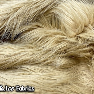 Beige Shaggy Mohair Animal Long Pile Faux Fur Fabric By The Yard | Fake Fur Material | 60” Wide | Solid and Soft