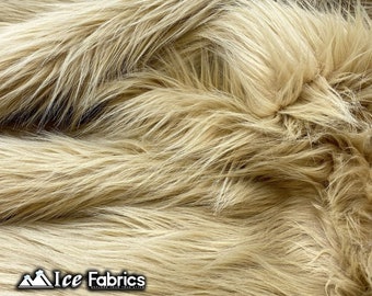 Beige Shaggy Mohair Animal Long Pile Faux Fur Fabric By The Yard | Fake Fur Material | 60” Wide | Solid and Soft | LuxeShag Fur
