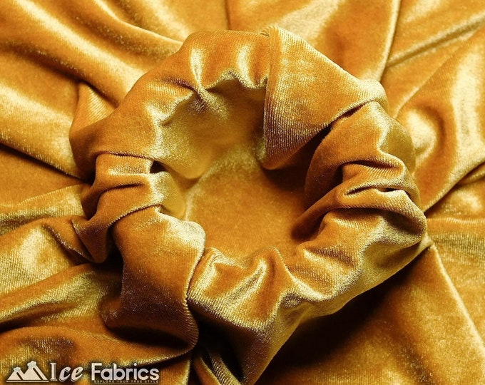 Smooth Antique Gold 4 Way Stretch Velvet Fabric By The Yard | Polyester Spandex Fabric | 60” Wide | for Dress, tablecloth, Drapery