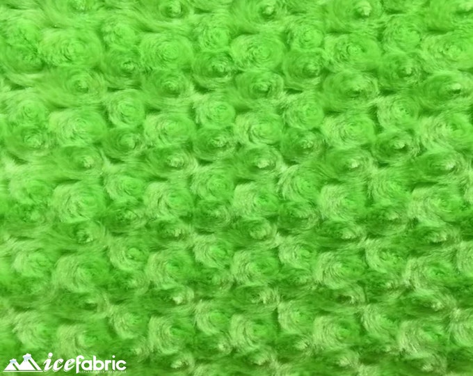 Lime Rose Rosette Minky Fabric By The Yard | 4 Way stretch Fabric | Ultra Super Soft Fabric | 58” Wide Swirl Plush Texture Fabric