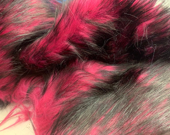 New ( Fuchsia ) Husky Faux Fur Fabric By The Yard_ Shaggy Long Pile Fake Fur Material/ 2 TONE Fur / 60 Inches Width/ For Blanket, Jacket,