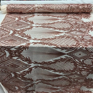 Blush Luxury Sequins High Quality 4 Way Stretch Sequins Embroidery Fabric on A Mesh Lace By The Yard. Wedding Prom Dress, Tablecloths.