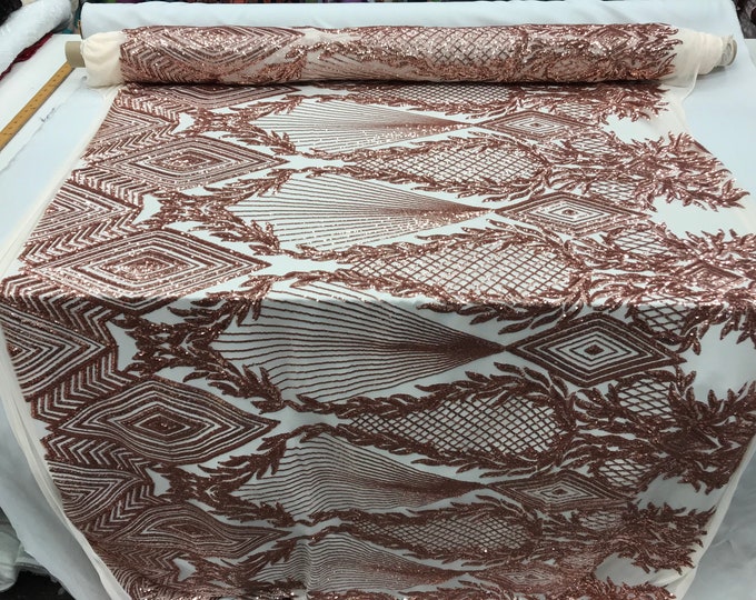 Blush Luxury Sequins High Quality 4 Way Stretch Sequins Embroidery Fabric on A Mesh Lace By The Yard. Wedding Prom Dress, Tablecloths.