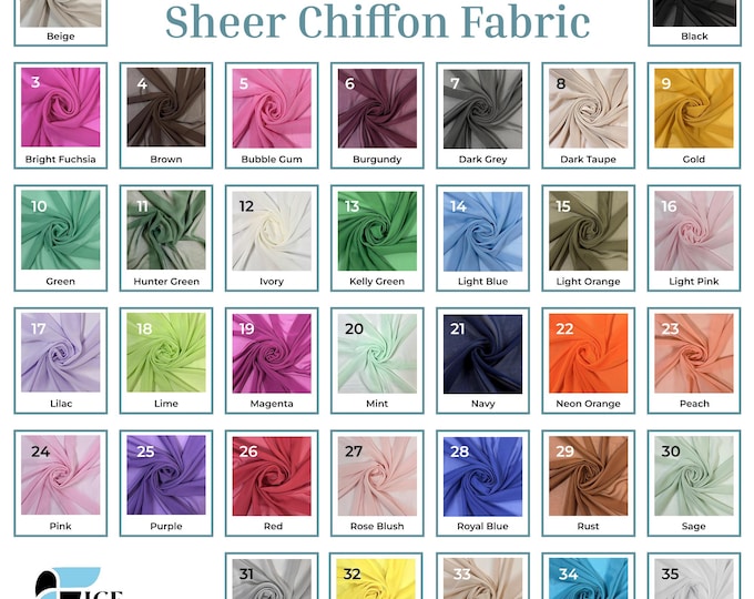 Soft Silky Chiffon Fabric By The Yard Matte Chiffon Fabric (60” Wide ) dresses, tablecloth, decor, design.