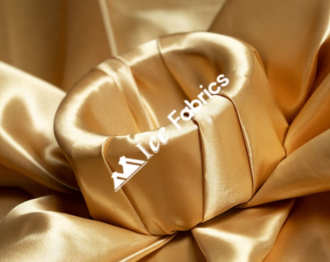 Champagne Shiny Thick Satin Fabric By The Yard Bridal Satin Fabric (60” Wide) for Tablecloths, decoration and more