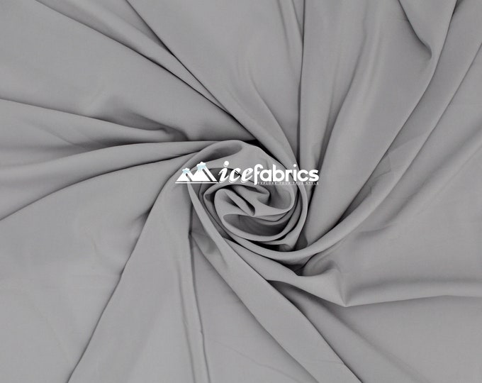 Silver_ Silky Stretch Chiffon Fabric- By The Yard- %10 Spandex Chiffon Sheer- Used for Decorations, Dresses, Face Masks, and much more.