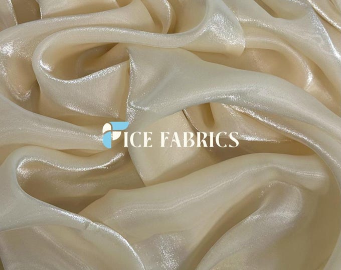 Champagne Iridescent Reflective Liquid Chiffon Fabric By The Yard (60” Wide) Crystal Chiffon Fabric Prom and Wedding dress