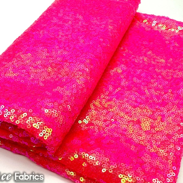 Luxury Iridescent Hot Pink Mini Sequin Fabric By The Yard on Mesh Fabric | Glitter Sequin Fabric | 3mm Sequin Fabric