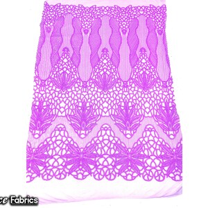 Neon Lavender 4 Way Stretch Sequin fabric by the yard | Embroidery Lace Fabric On Mesh Spandex Sequin Fabric