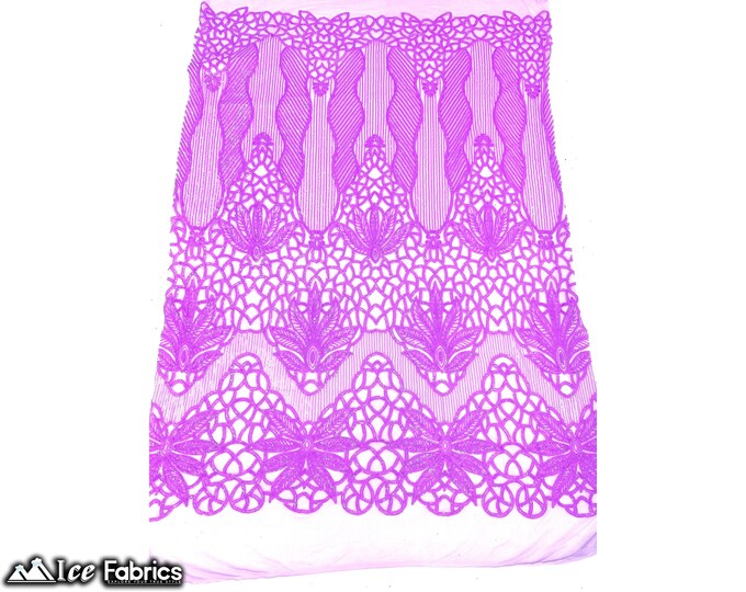 Neon Lavender 4 Way Stretch Sequin fabric by the yard | Embroidery Lace Fabric On Mesh Spandex Sequin Fabric