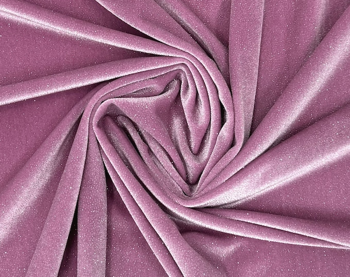 Lavender Velvet Fabric By The Yard | Shiny Glitter Spandex Fabric | On Stretch Velvet Fabric | (60” Wide ) | For Dresses, tablecloth