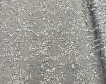 White Fabric By The Yard For Decorations, Tablecloths, Fabric Fashion Show, Skirts, Runners,//Mesh Lace Floral/Flowers Embroider Lace
